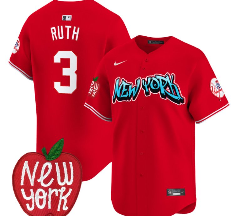 Babe Ruth Jersey 3 New York Yankees Apple Patch Vapor Premier Limited Stitched Red