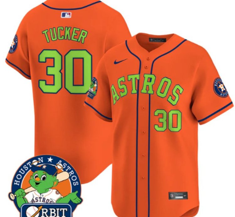 Kyle Tucker Jersey 30 Astros Orbit Patch Vapor Premier Limited V2 Stitched Orange