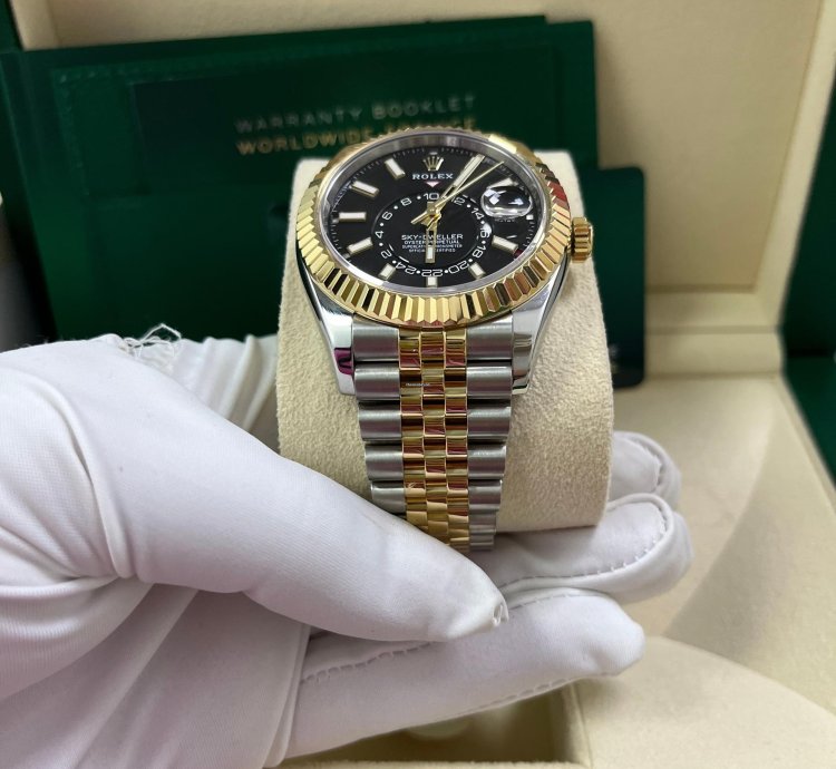Rolex Sky-dweller Two-tone Yellow Gold Black Index Dial Jubilee 336933