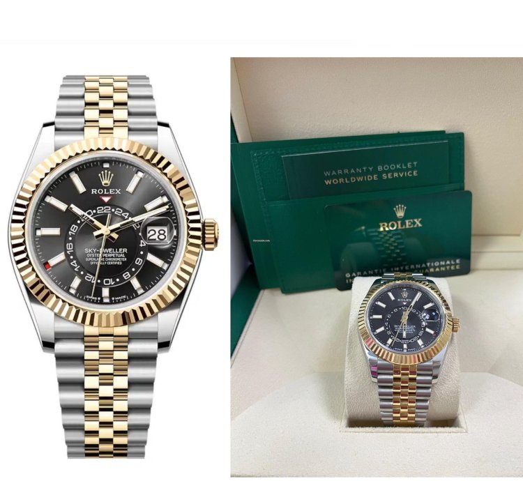 Rolex Sky-dweller Two-tone Yellow Gold Black Index Dial Jubilee 336933