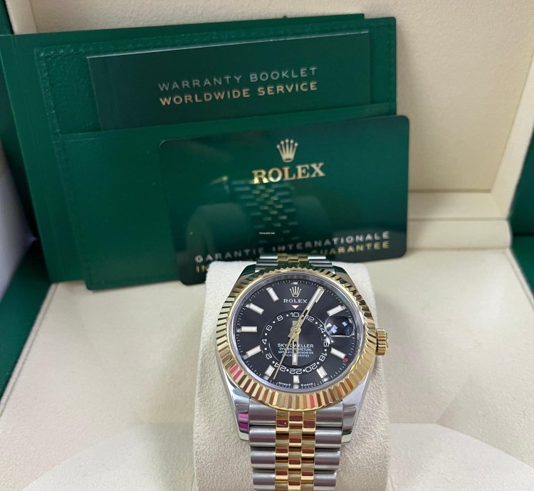 Rolex Sky-dweller Two-tone Yellow Gold Black Index Dial Jubilee 336933