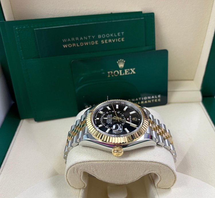 Rolex Sky-dweller Two-tone Yellow Gold Black Index Dial Jubilee 336933
