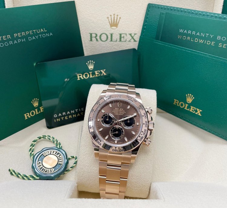 Rolex Daytona Unworn Complete Set Daytona 116505 Chocolate Index Dial Rose Gold Oyster Bracelet 40mm