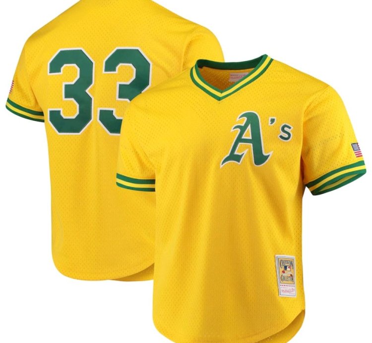 Oakland Athletics Jose Canseco Yellow Throwback Mesh Pullover Jersey