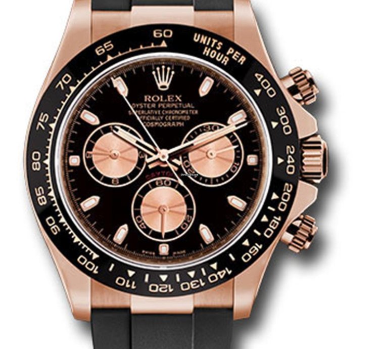Rolex Daytona Unworn Complete Set Daytona Rose Gold 116515 Black Dial Oysterflex Rubber Band