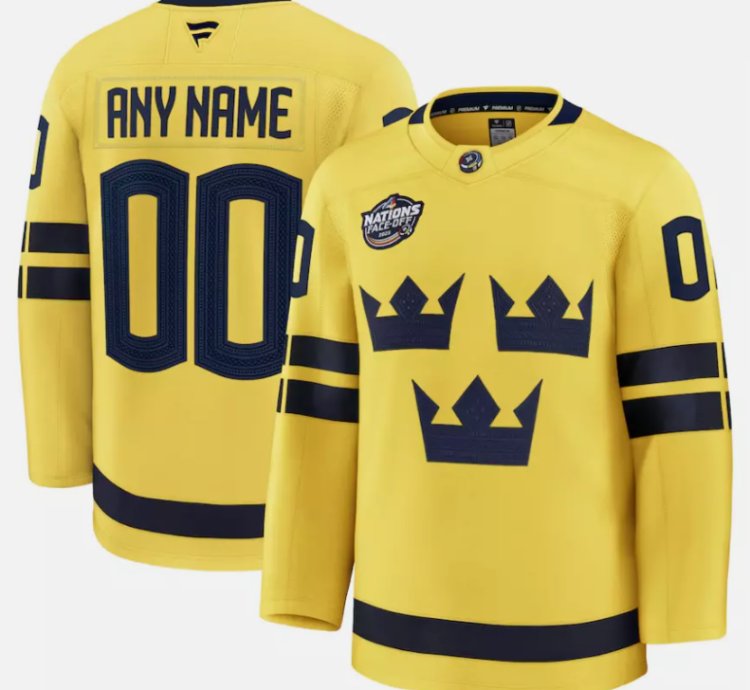 Custom Sweden Jersey Name Number Yellow 2025 4 Nations Face-off Stitched