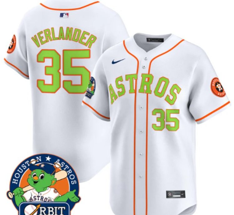 Justin Verlander Jersey 35 Astros Orbit Patch Vapor Premier Limited V2 Stitched White