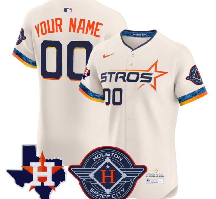 Custom Houston Astros Jersey 2025 City Connect Texas Patch Vapor Premier Elite Stitched Cream