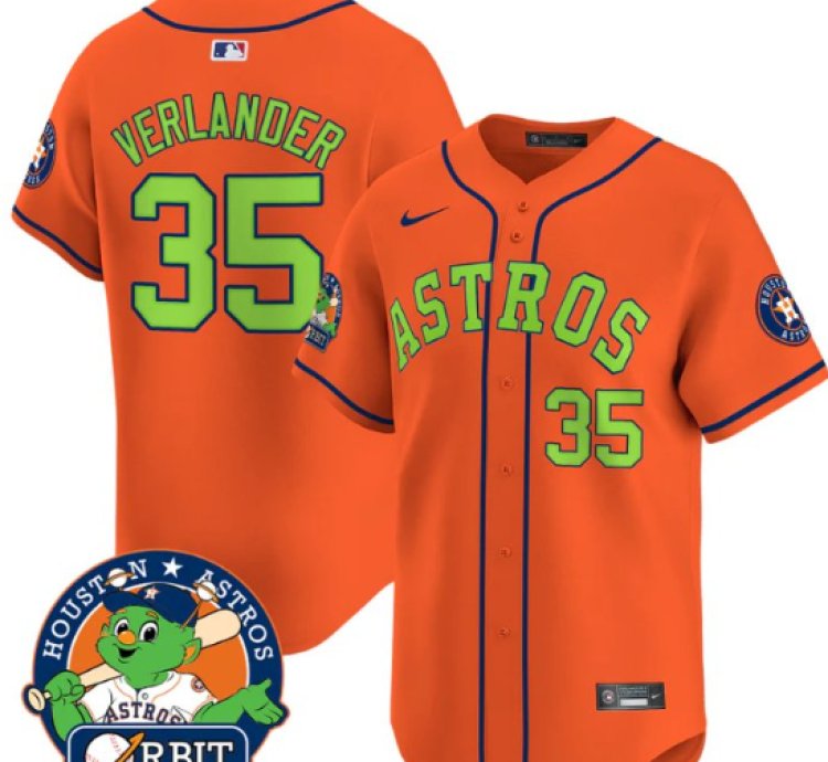 Justin Verlander Jersey 35 Astros Orbit Patch Vapor Premier Limited V2 Stitched Orange