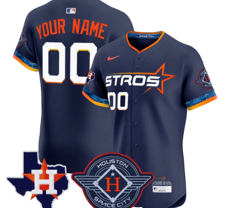 Custom Houston Astros Jersey 2025 City Connect Texas Patch Vapor Premier Elite Stitched Navy
