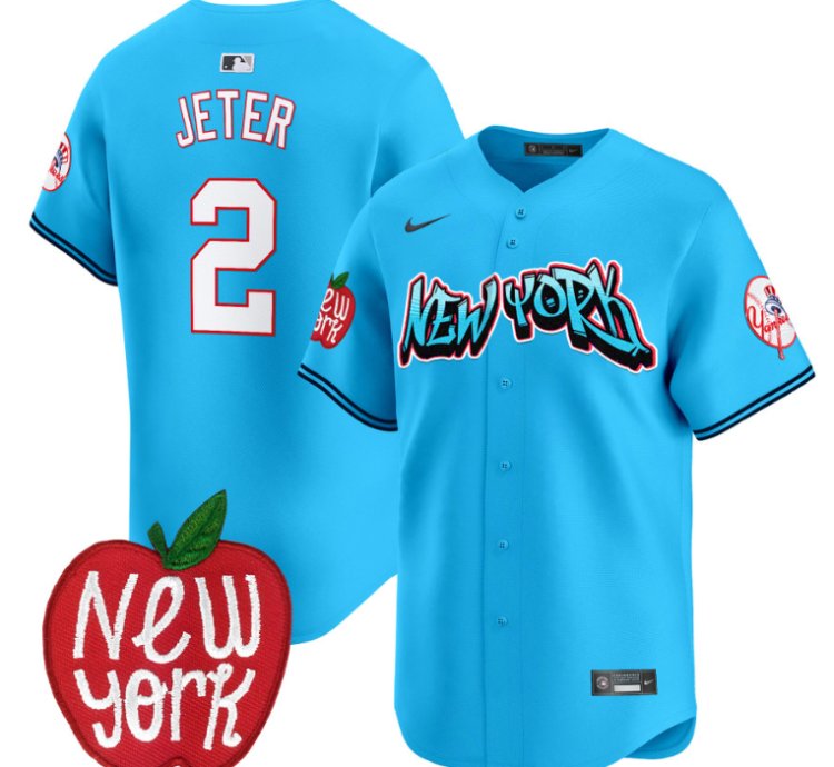 Derek Jeter Jersey 2 New York Yankees Apple Patch Vapor Premier Limited Stitched Light Blue