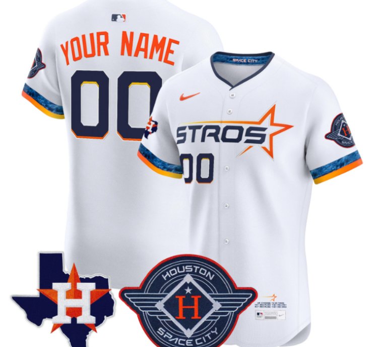 Custom Houston Astros Jersey 2025 City Connect Texas Patch Vapor Premier Elite Stitched White
