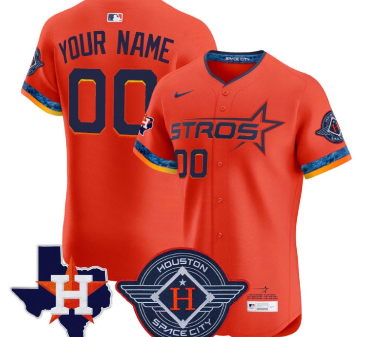Custom Houston Astros Jersey 2025 City Connect Texas Patch Vapor Premier Elite Stitched Orange