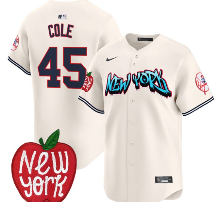 Gerrit Cole Jersey 45 New York Yankees Apple Patch Vapor Premier Limited Stitched Cream