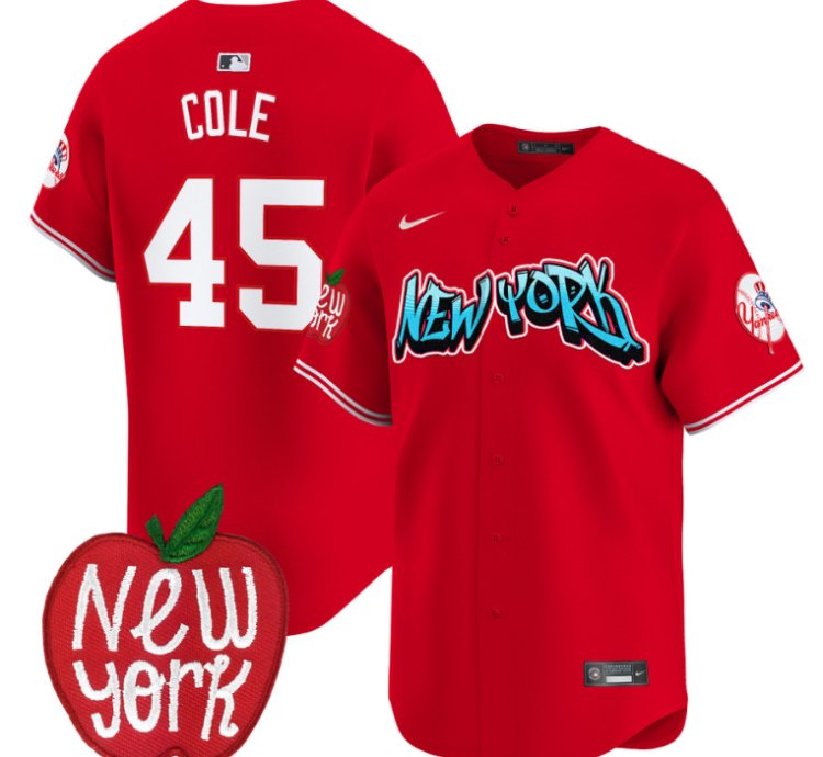 Gerrit Cole Jersey 45 New York Yankees Apple Patch Vapor Premier Limited Stitched Red