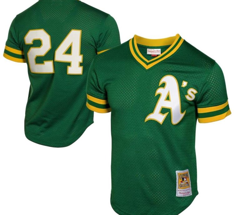 Oakland Athletics Rickey Henderson Green Throwback Mesh Pullover Jersey
