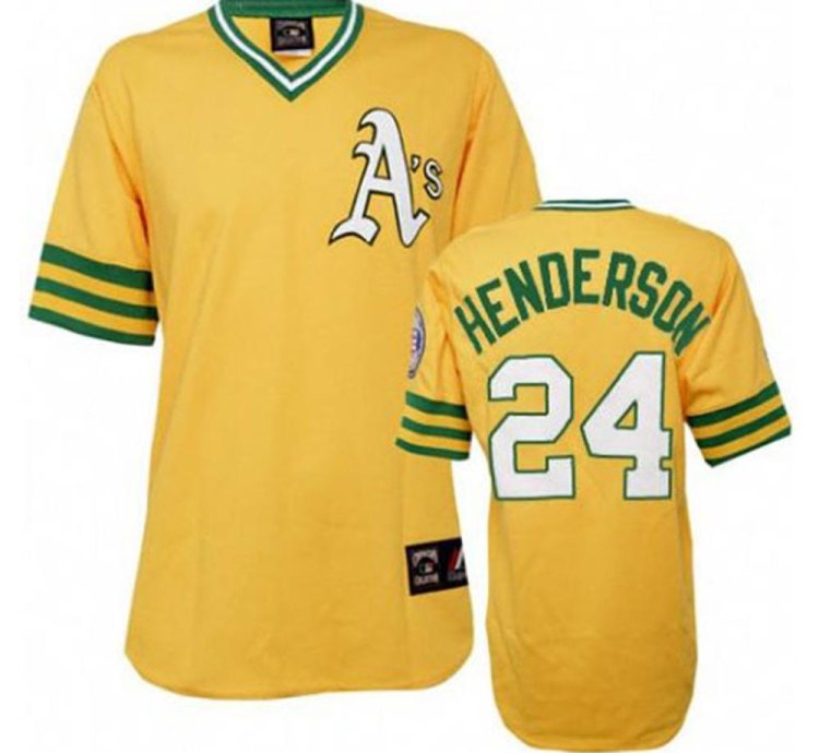 Oakland Athletics Rickey Henderson Yellow Throwback Pullover Jersey