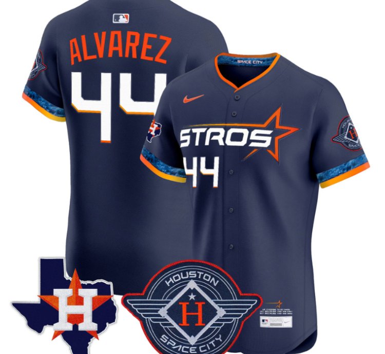 Yordan Álvarez Jersey 44 Houston Astros 2025 City Connect Texas Patch Premier Elite Stitched Navy