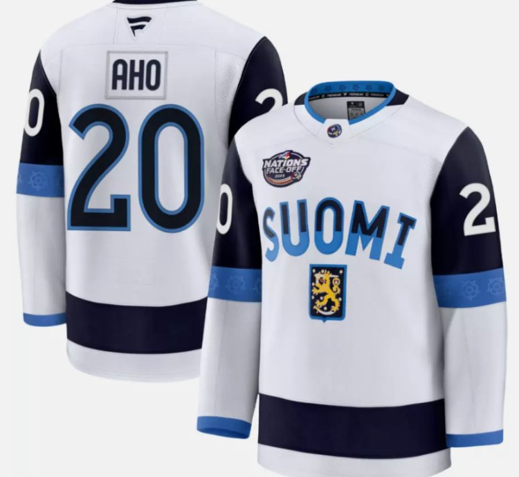 Sebastian Aho Jersey 20 Finland White 2025 4 Nations Face-off Stitched