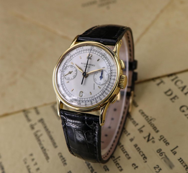Patek Philippe Vintage Chronograph Ref 533 18kt Yellow Gold Full Set 1947