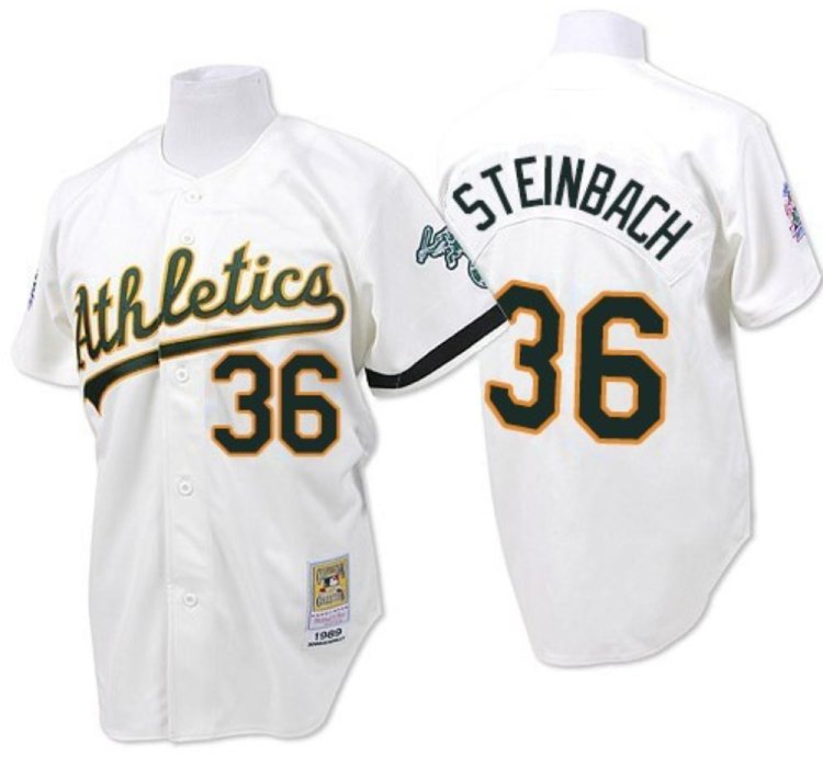 Oakland Athletics Terry Steinbach White 1989 Throwback Jersey