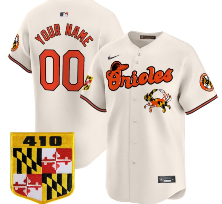 Custom Baltimore Orioles Jersey 410 Chesapeake Crab Patch Premier Limited Stitched Cream