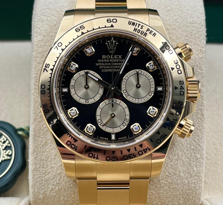 Rolex Daytona Unworn Cosmograph Daytona 40mm Black Diamond Dial Yellow Gold 126508 Box Papers 2024