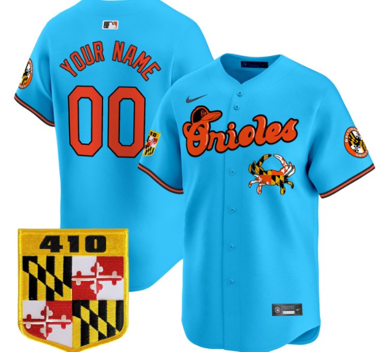 Custom Baltimore Orioles Jersey 410 Chesapeake Crab Patch Premier Limited Stitched Light Blue