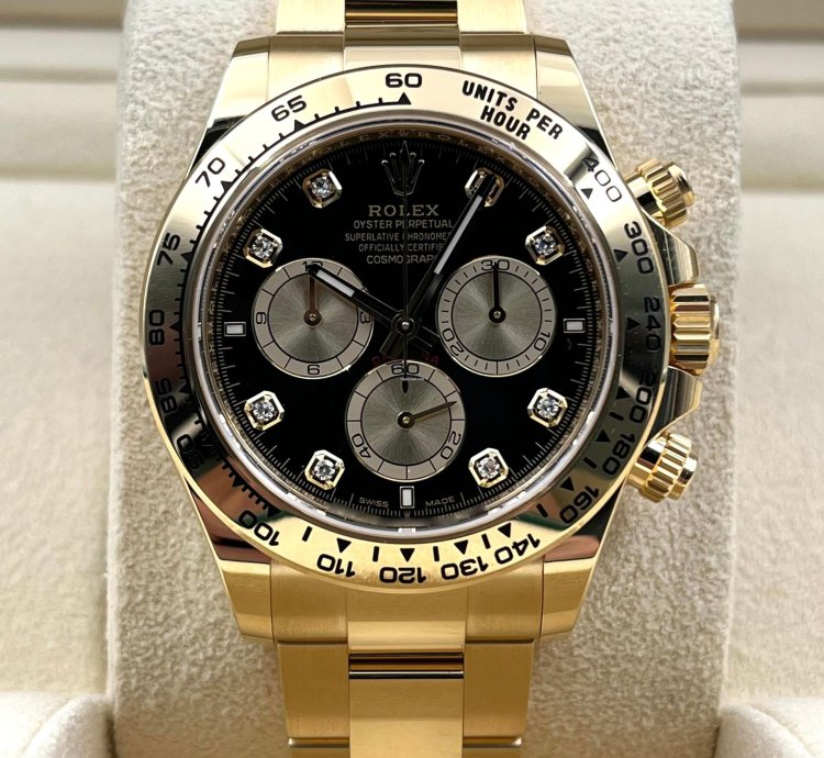 Rolex Daytona Unworn Cosmograph Daytona 40mm Black Diamond Dial Yellow Gold 126508 Box Papers 2024