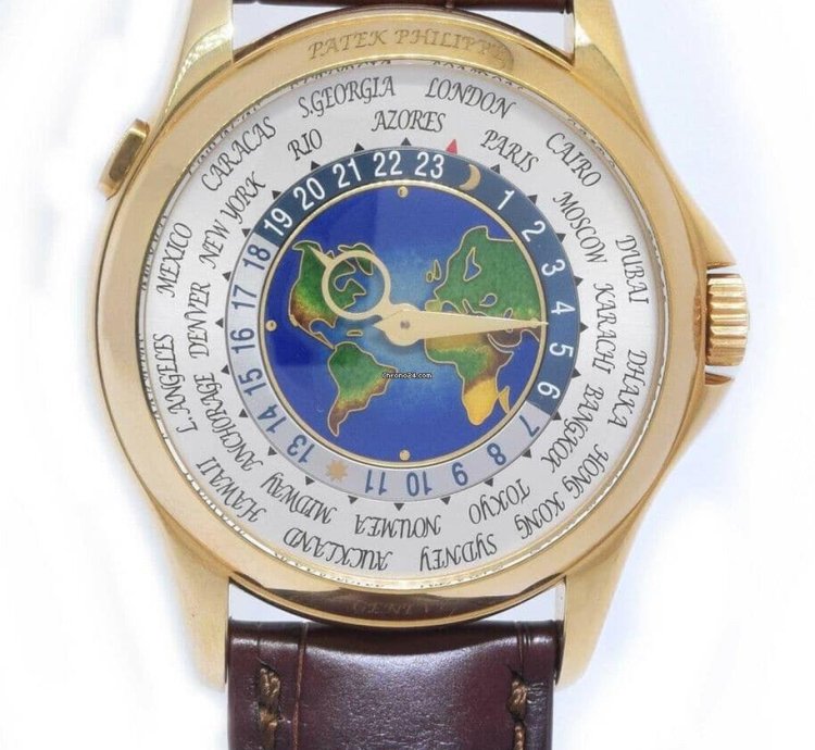 Patek Philippe World Time 18k Yellow Gold Enamel Dial Box Papers 5131j