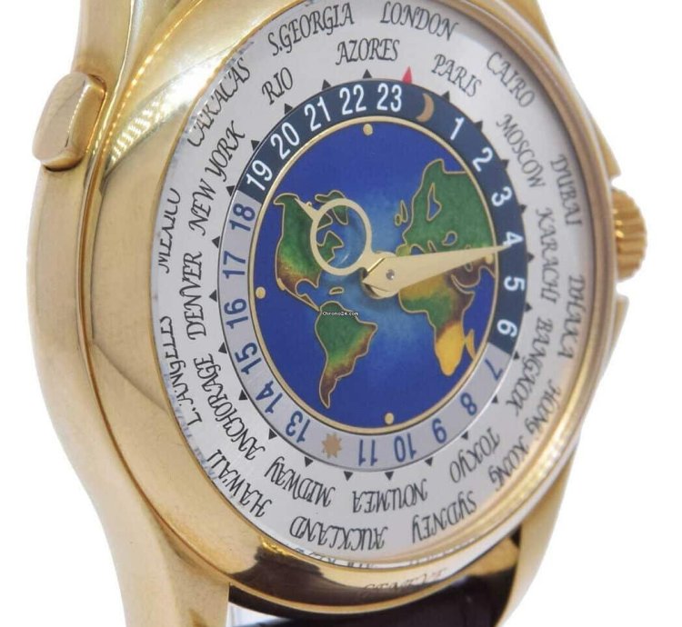 Patek Philippe World Time 18k Yellow Gold Enamel Dial Box Papers 5131j