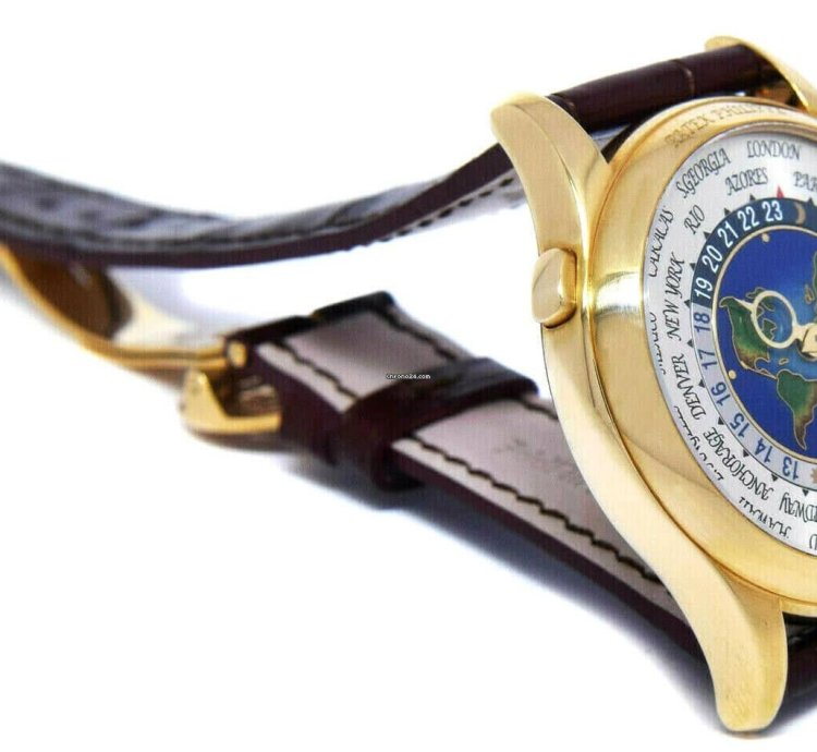 Patek Philippe World Time 18k Yellow Gold Enamel Dial Box Papers 5131j