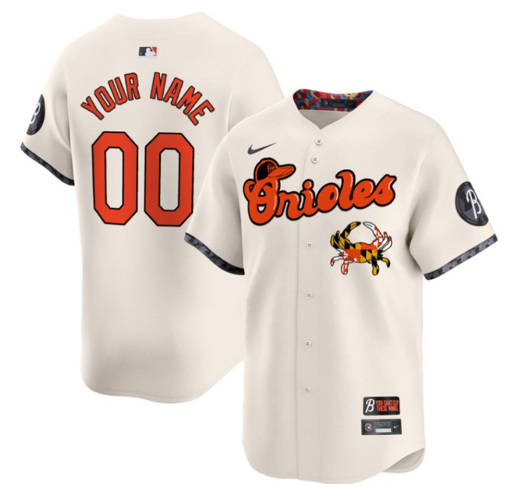 Custom Baltimore Orioles Jersey Maryland Blue Crab Vapor Premier Limited Stitched Cream