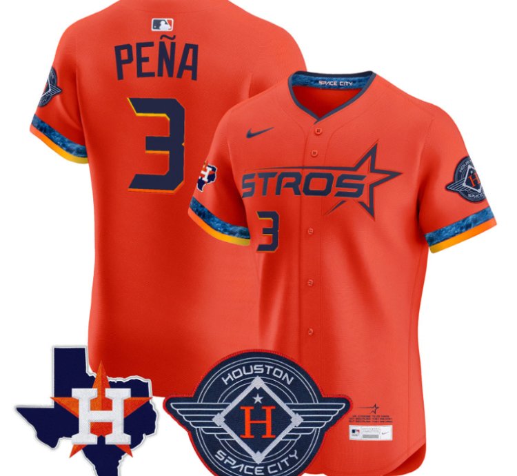 Jeremy Pena Jersey 3 Houston Astros 2025 City Connect Texas Patch Premier Elite Stitched Orange