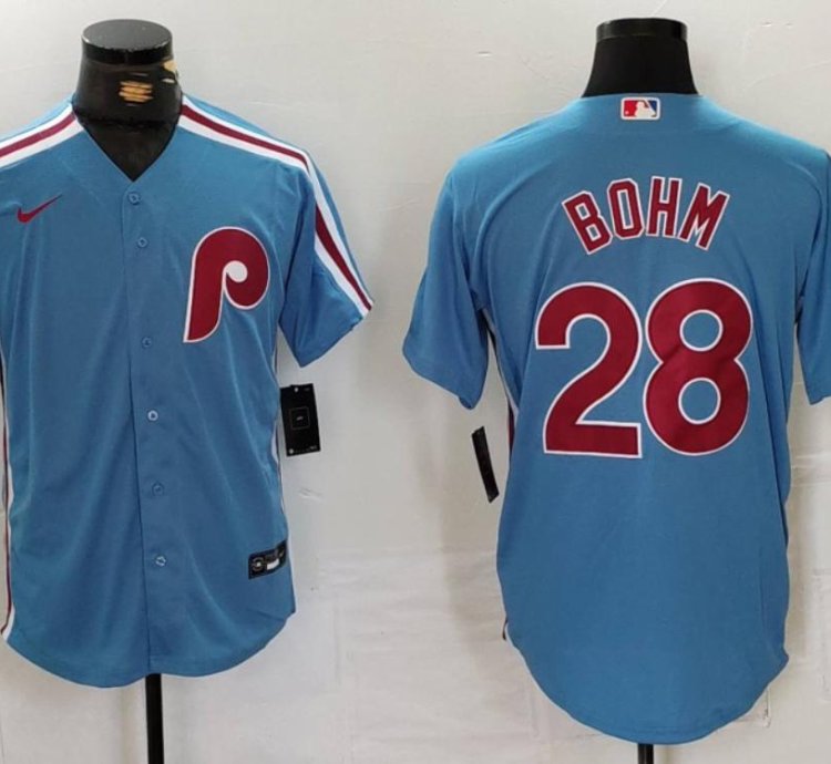 Philadelphia Phillies Alec Bohm Light Blue Throwback Jersey