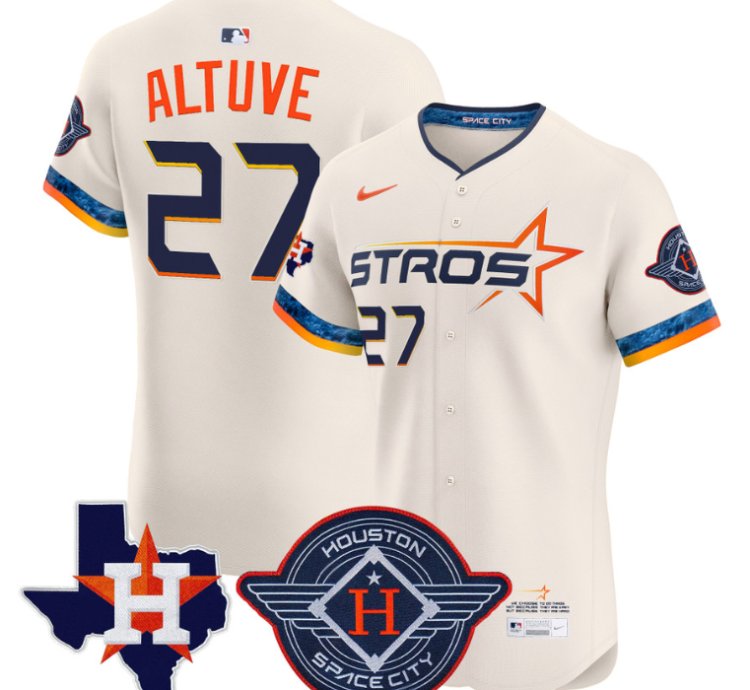 José Altuve Jersey 27 Houston Astros 2025 City Connect Texas Patch Premier Elite Stitched Cream