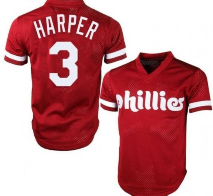 Philadelphia Phillies Bryce Harper Red Throwback Mesh Pullover Jersey