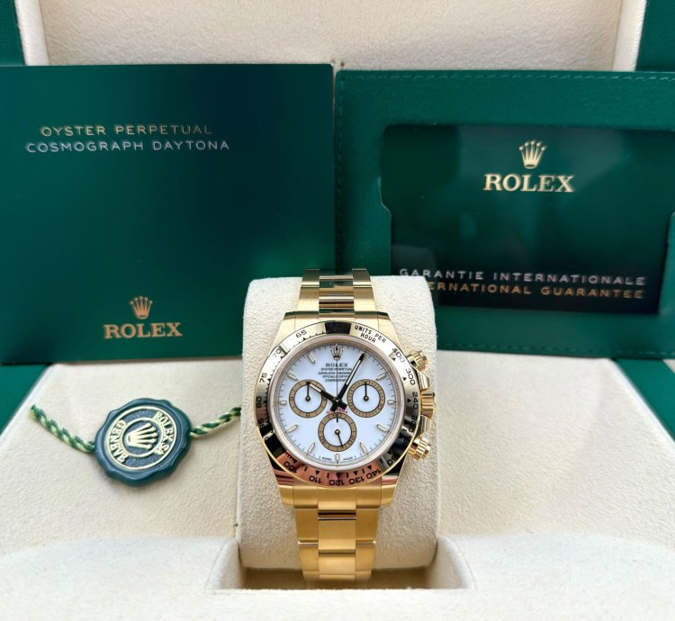 Rolex Daytona Unworn Cosmograph Daytona 40mm White Dial Yellow Gold Bracelet 126508 Box Papers 2024