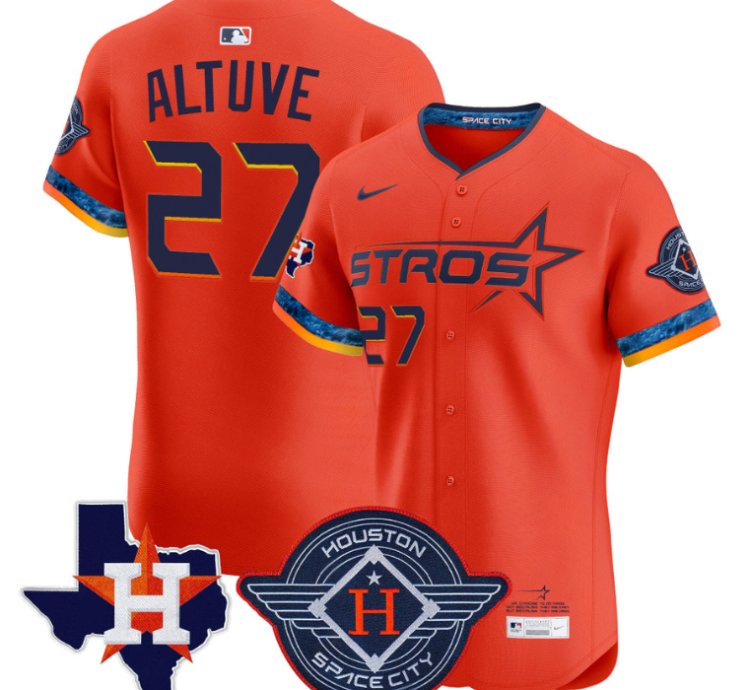 José Altuve Jersey 27 Houston Astros 2025 City Connect Texas Patch Premier Elite Stitched Orange