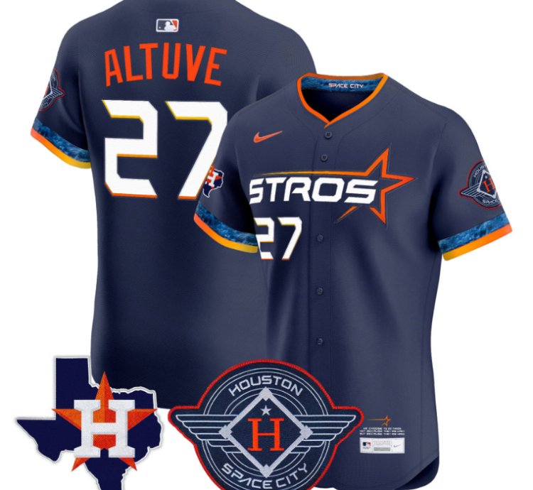 José Altuve Jersey 27 Houston Astros 2025 City Connect Texas Patch Premier Elite Stitched Navy