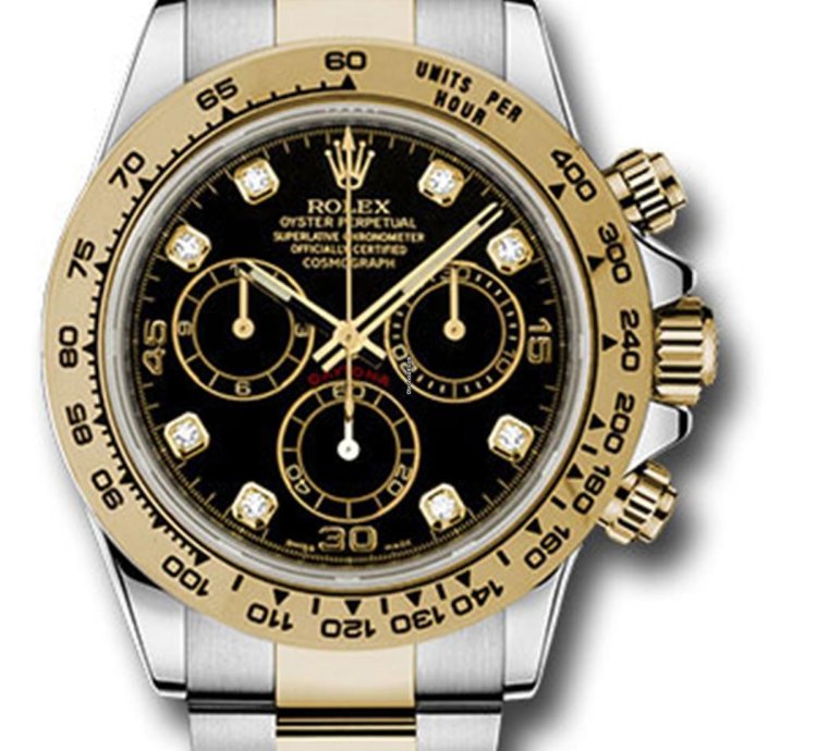 Rolex Daytona Unworn Daytona 116503 40mm Two Tone Yellow Gold Black Diamond Dial