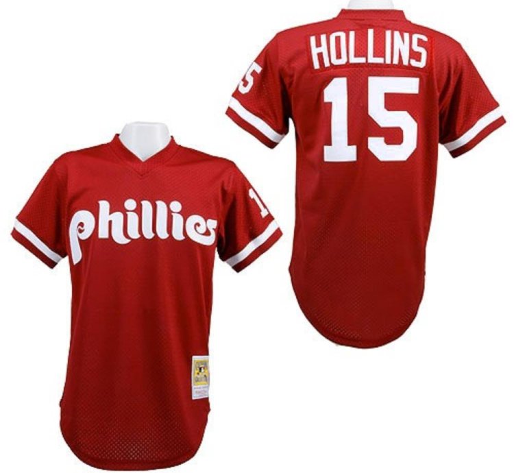 Philadelphia Phillies Dave Hollins Red 1991 Throwback Mesh Pullover Jersey
