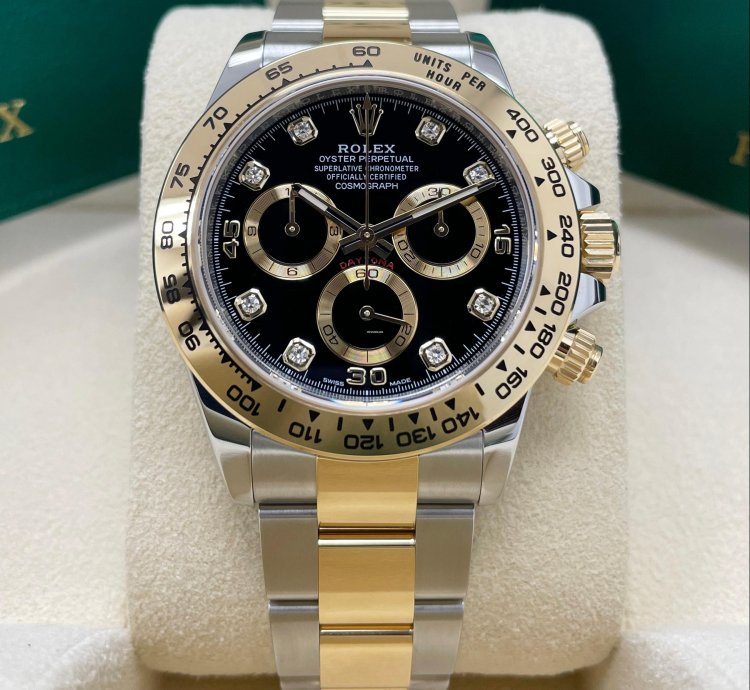 Rolex Daytona Unworn Daytona 116503 40mm Two Tone Yellow Gold Black Diamond Dial Complete Set