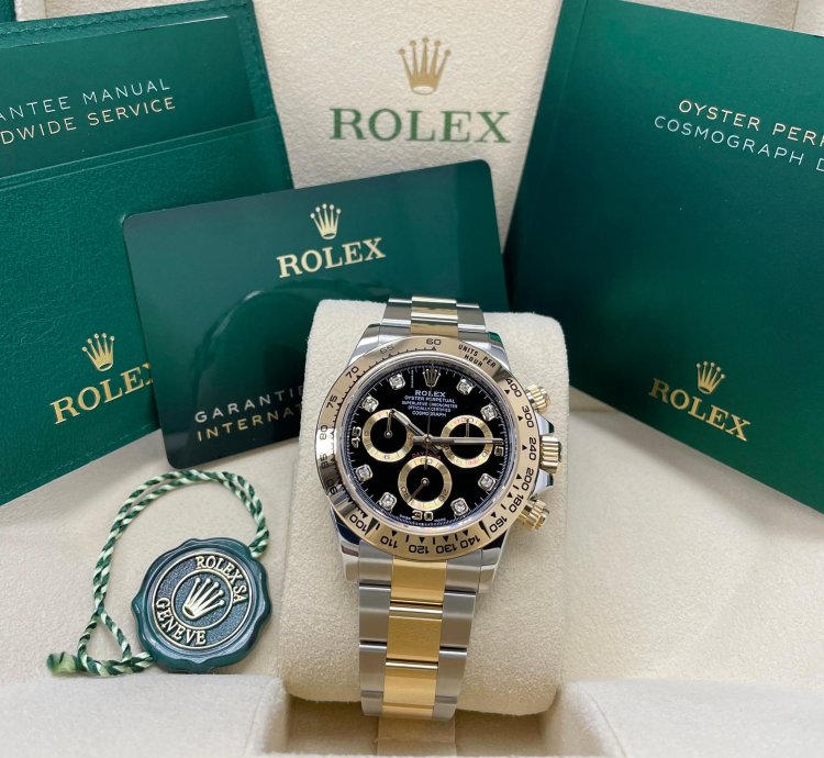 Rolex Daytona Unworn Daytona 116503 40mm Two Tone Yellow Gold Black Diamond Dial Complete Set
