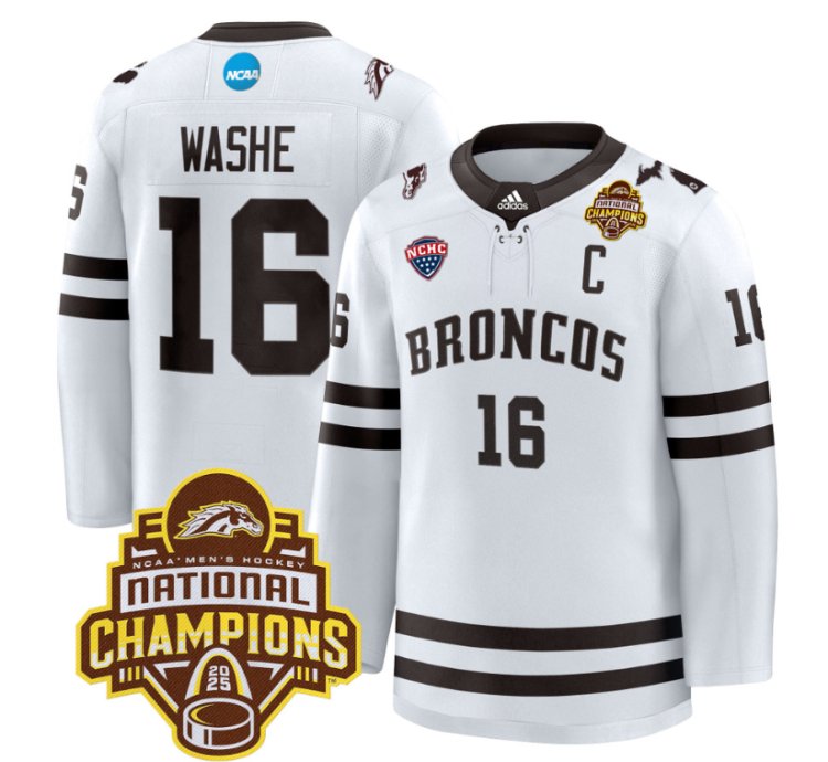 Tim Washe Jersey 16 Western Michigan Broncos 2025 National Champions Patch Premium Stitched White