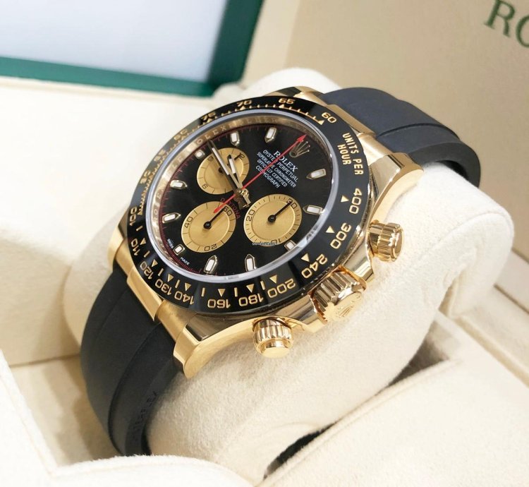Rolex Daytona Unworn Daytona 116518 Yellow Gold 40mm Black Paul Newman Index Dial Black Oysterflex