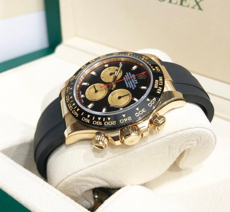 Rolex Daytona Unworn Daytona 116518 Yellow Gold 40mm Black Paul Newman Index Dial Black Oysterflex