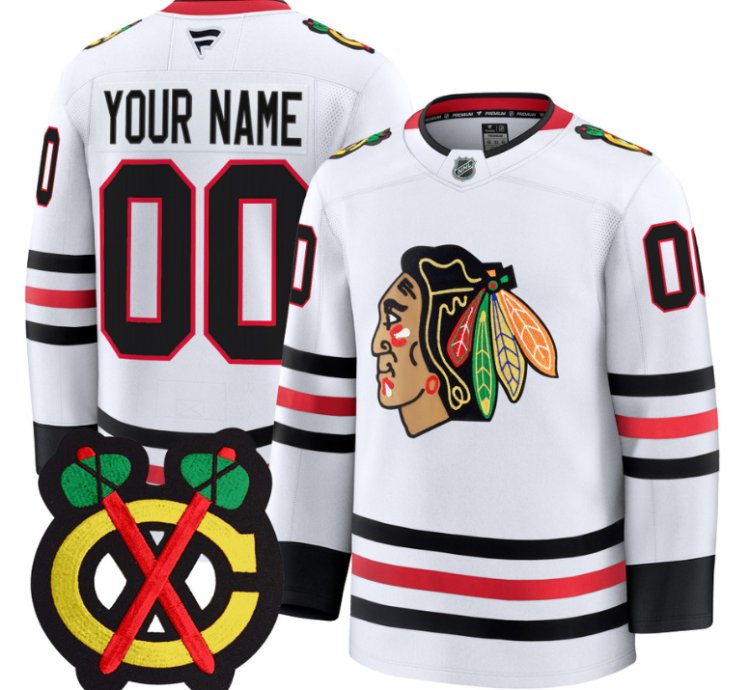 Custom Chicago Blackhawks Jersey Name Number Premium All Stitched White