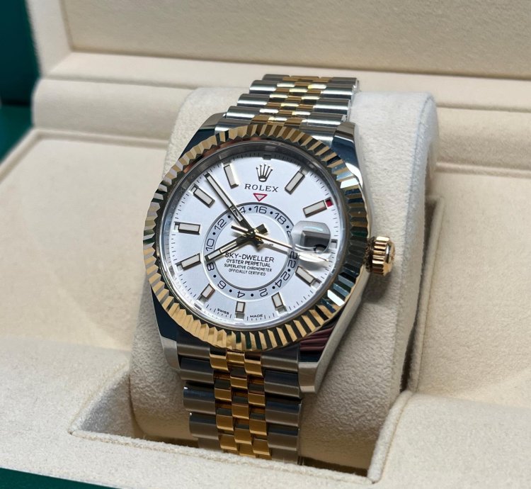 Rolex Sky-dweller Unworn Two Tone Yellow Gold Sky-dweller White Dial Jubilee Bracelet 326933
