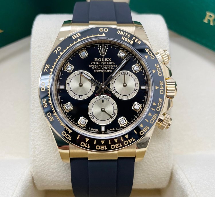 Rolex Daytona Unworn Daytona 126518 Yellow Gold 40mm Black Diamond Dial Black Oysterflex Rubber